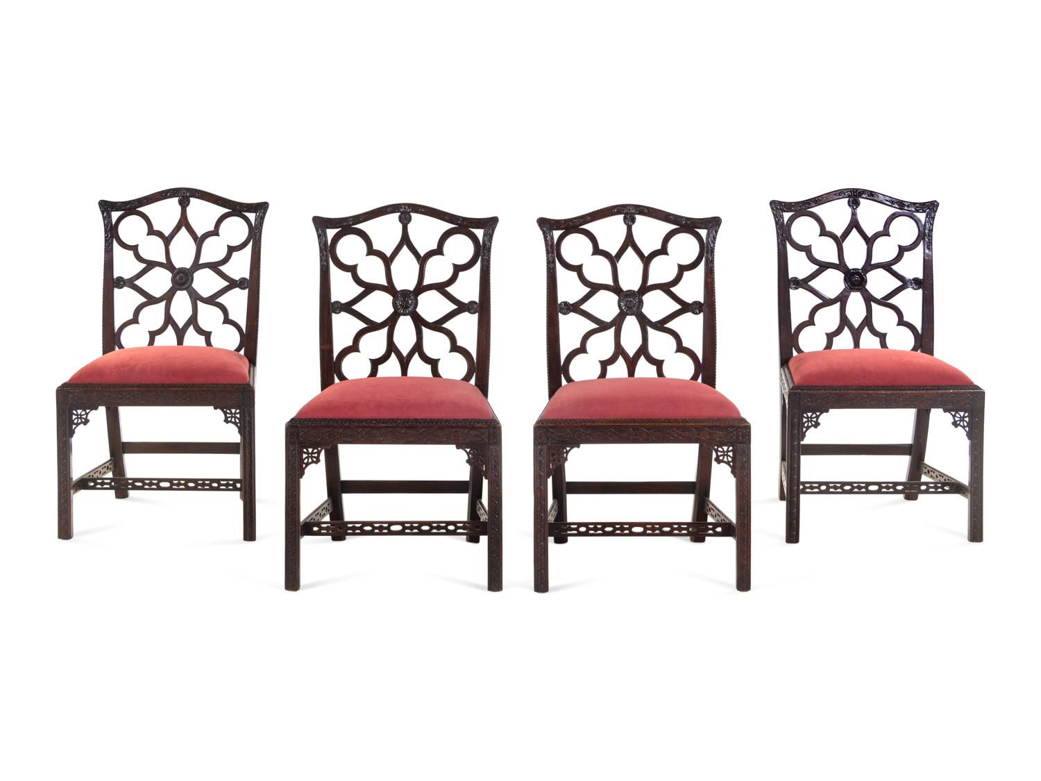 A Set of Four George III Mahogany “Gothick” Dining Chairs