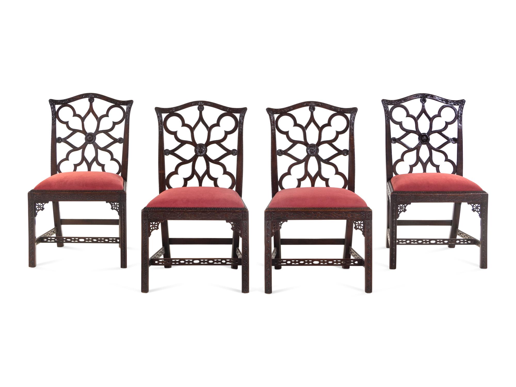 A Set of Four George III Mahogany “Gothick” Dining Chairs