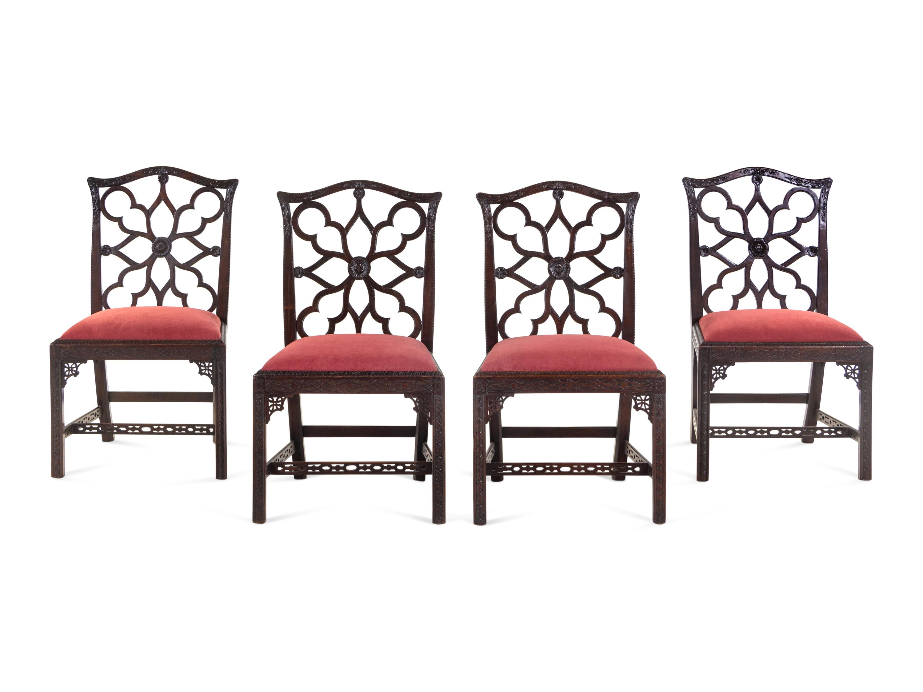A Set of Four George III Mahogany “Gothick” Dining Chairs