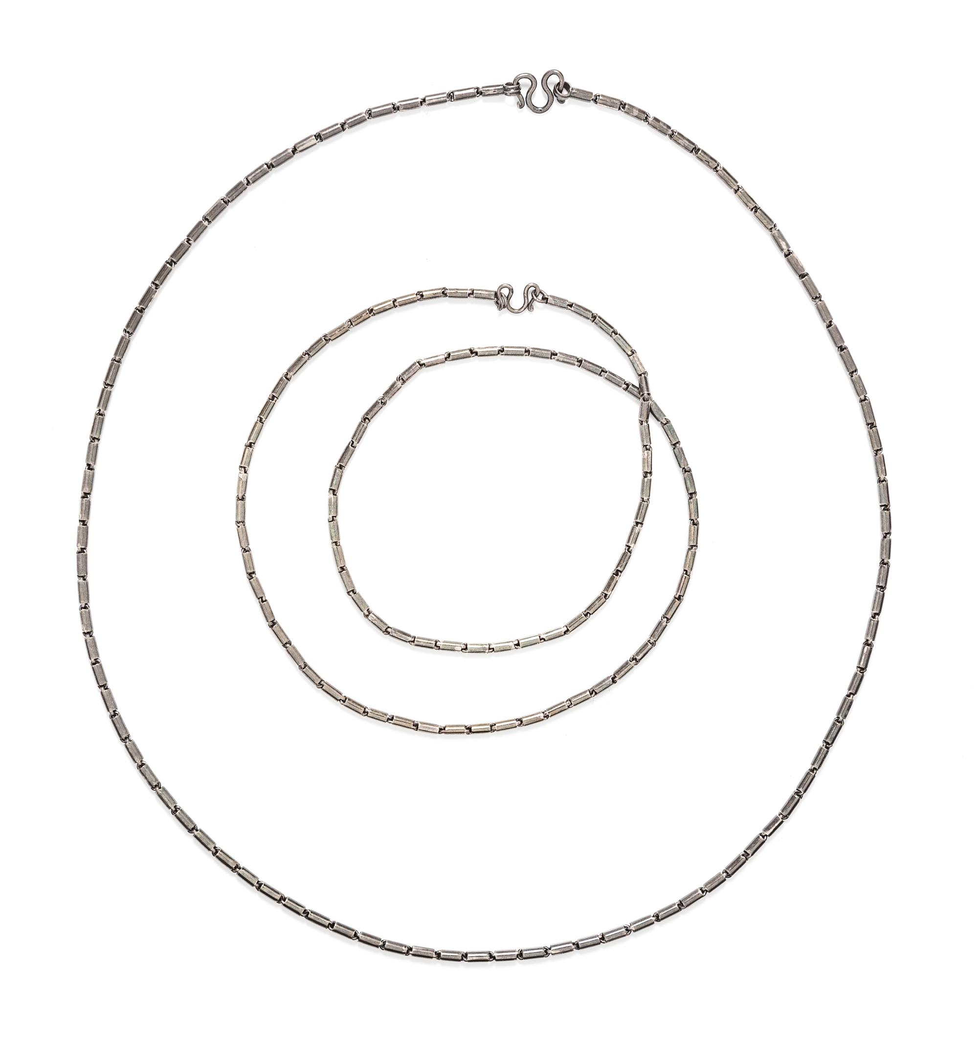A Pair of Sterling Silver Chain Necklaces,