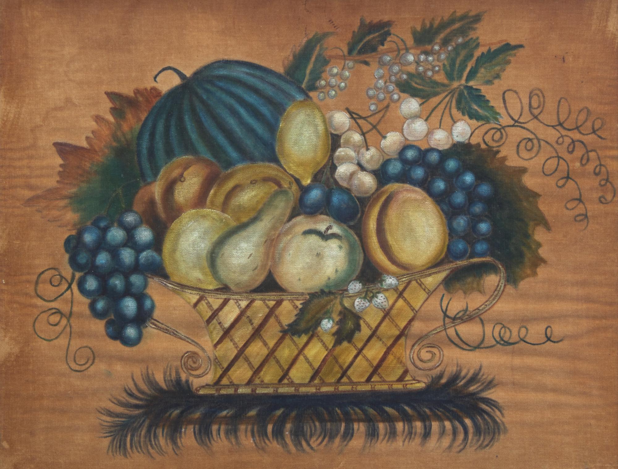 American School 19th Century, A Theorem Depicting a Basket of Fruit