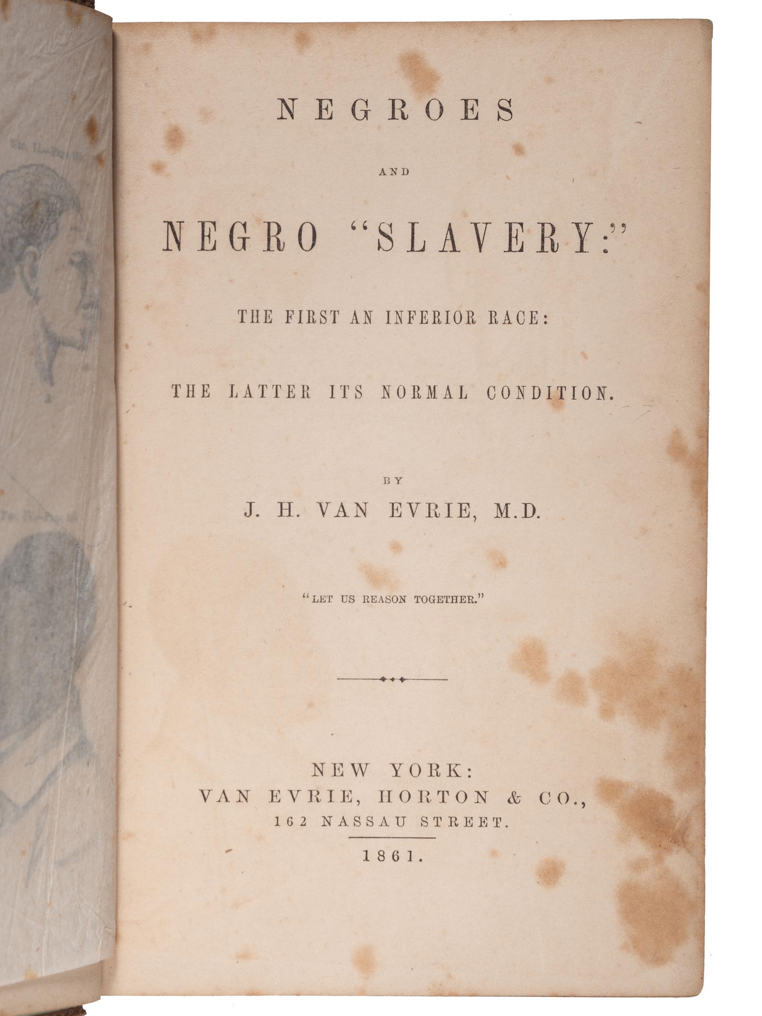 [SLAVERY & ABOLITION]. A group of 5 books, including racist eugenics treatises by J.H. Van Evrie.