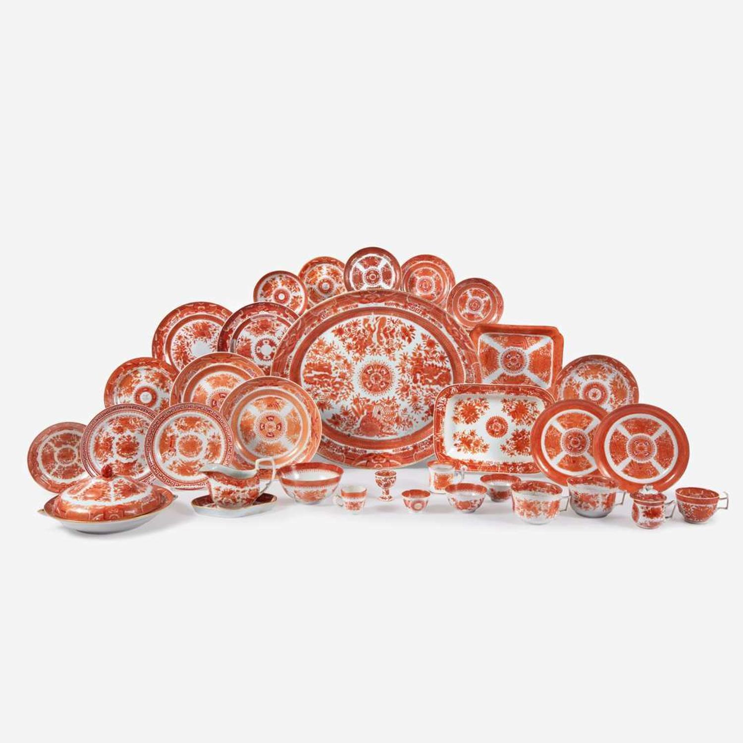 A collection of thirty-four Chinese Export Orange Fitzhugh porcelain tablewares circa 1800
