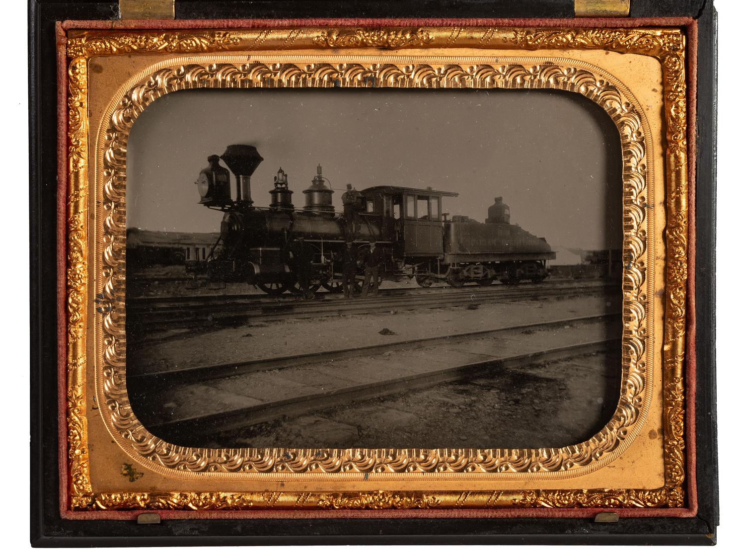 [EARLY PHOTOGRAPHY]. Half plate tintype of a Northern Pacific steam locomotive.