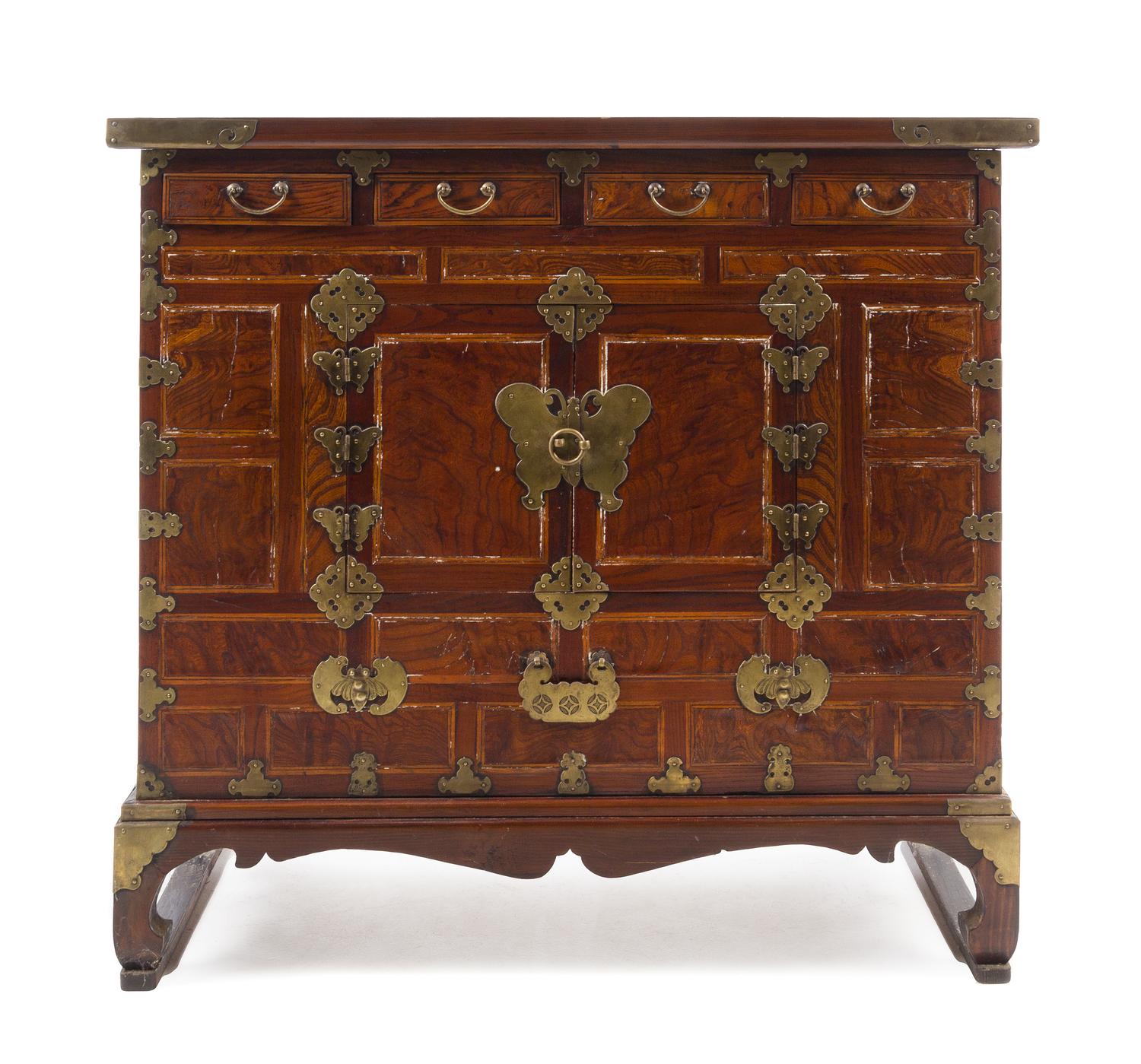 A Korean Brass Mounted Hardwood Chest Height 35 1/2 x length 37 7/8 x depth 18 inches. — 19TH CENTURY