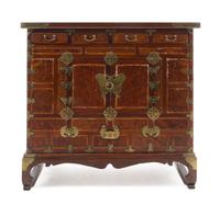 A Korean Brass Mounted Hardwood Chest Height 35 1/2 x length 37 7/8 x depth 18 inches. — 19TH CENTURY
