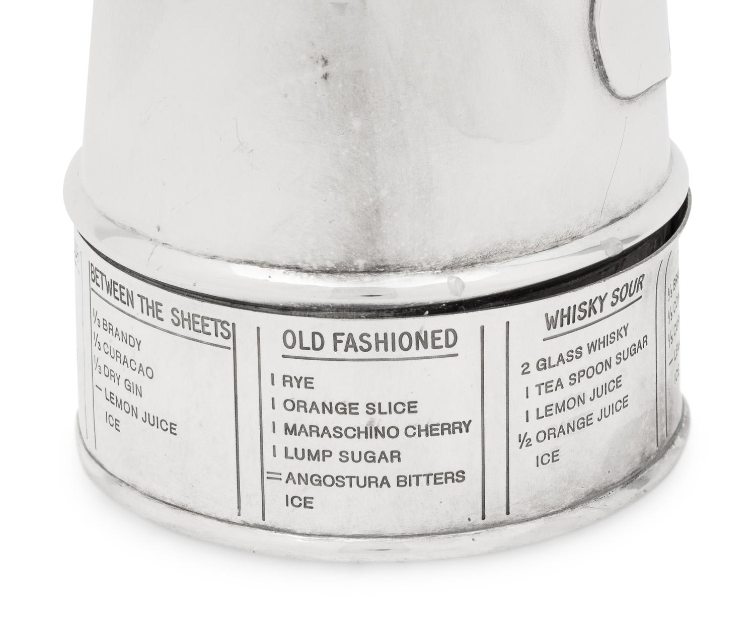 An English Silver-Plate The Thirst Extinguisher Cocktail Shaker