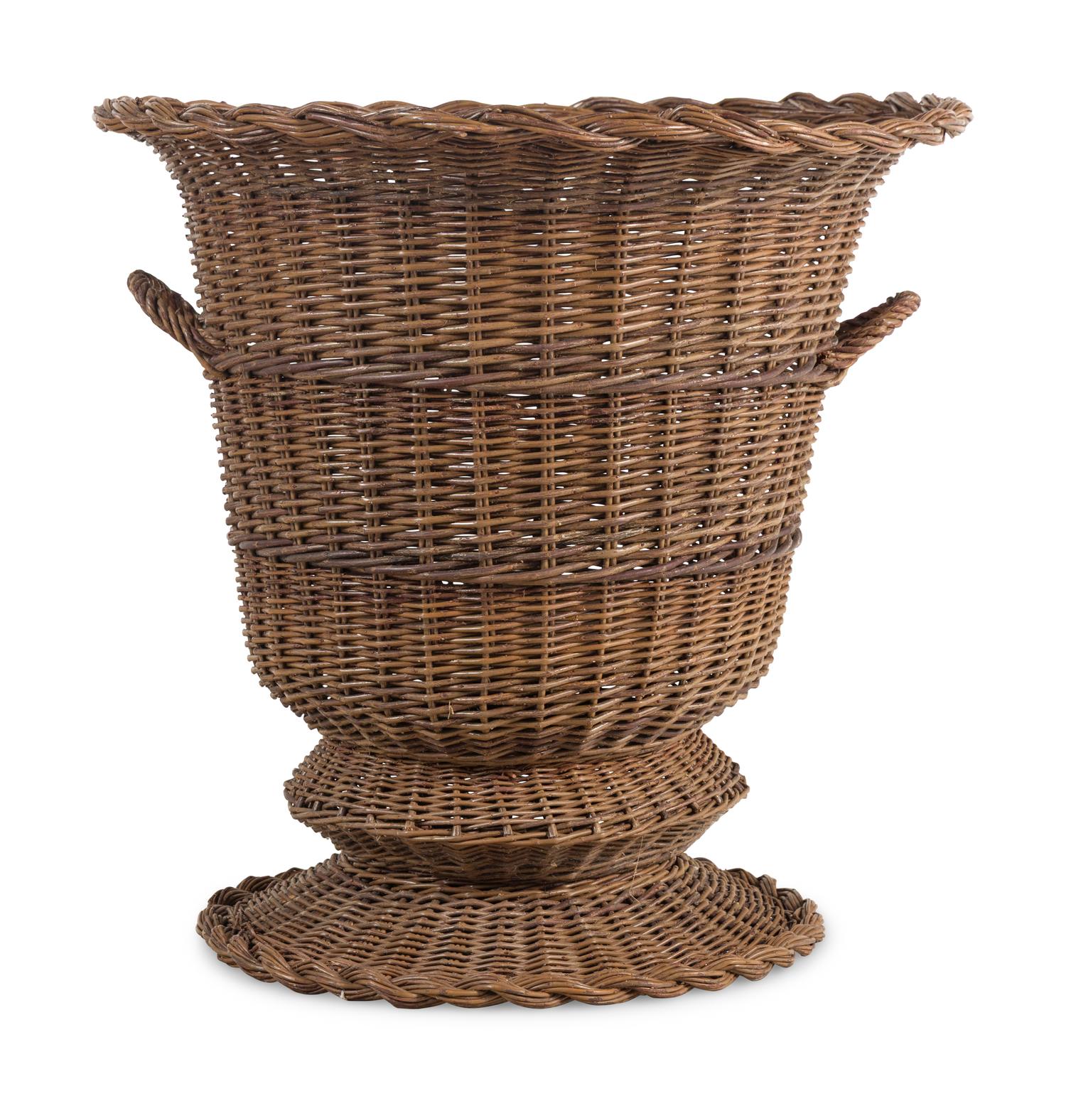 A Large Rattan Urn-Form Jardinière