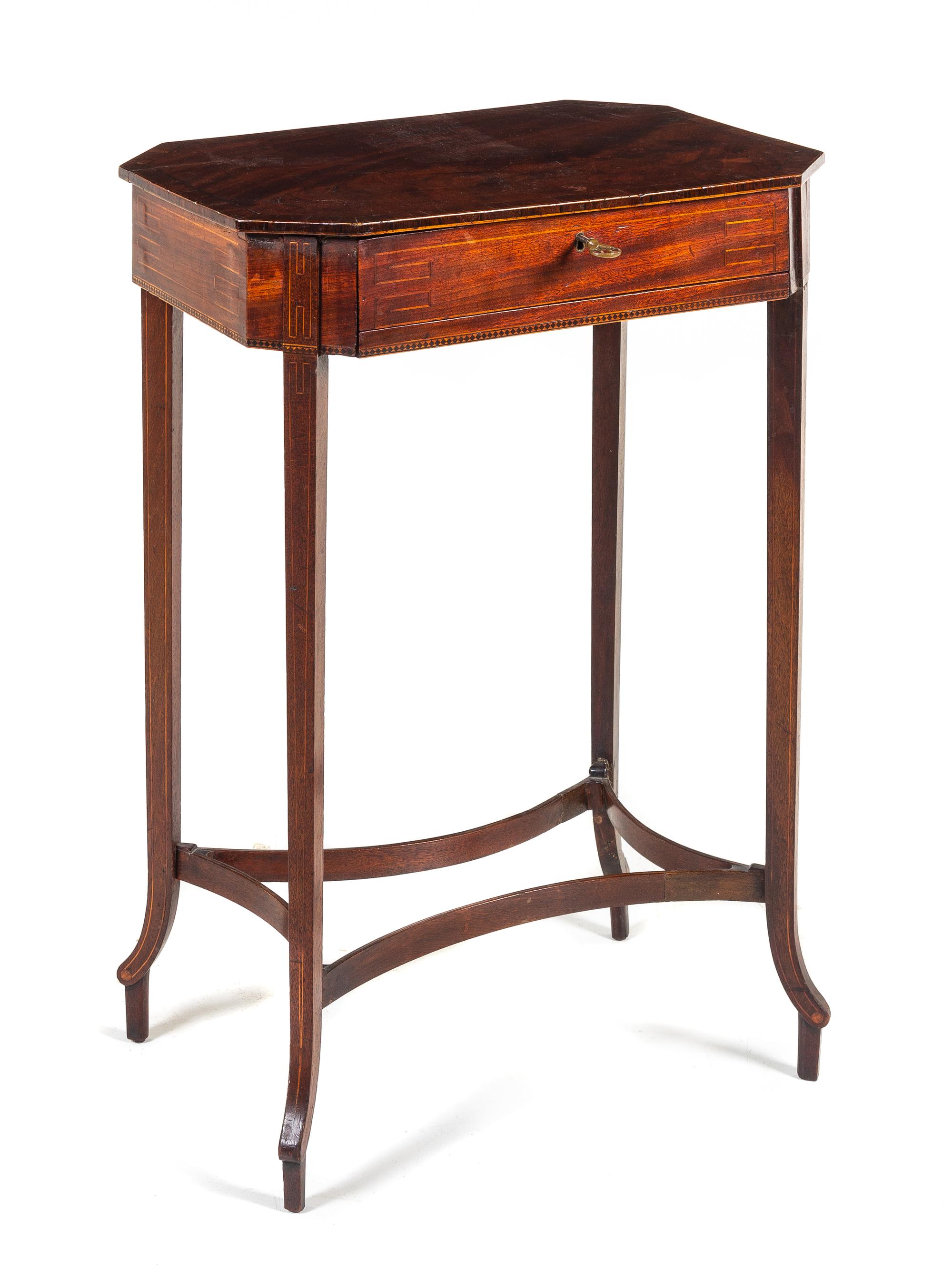 A George III Mahogany Work Table Height 29 3/4 x width 19 1/8 x depth 13 inches. — CIRCA 1790