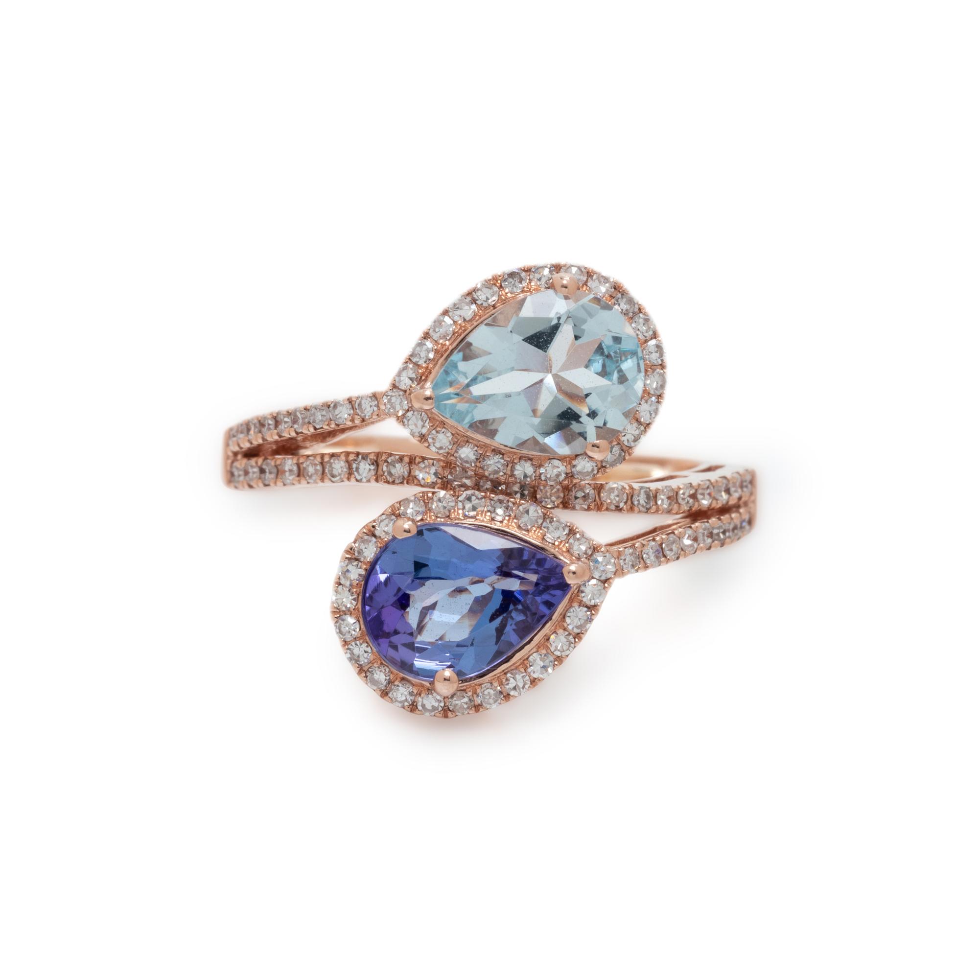 TANZANITE, AQUAMARINE AND DIAMOND RING