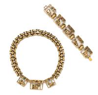A Goldtone Animal Cage Choker and Bracelet, Necklace 18" x 1", bracelet 7.5" x 1".