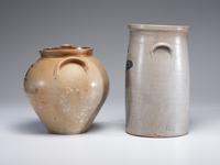 Two Cobalt Decorated Stoneware Vessels