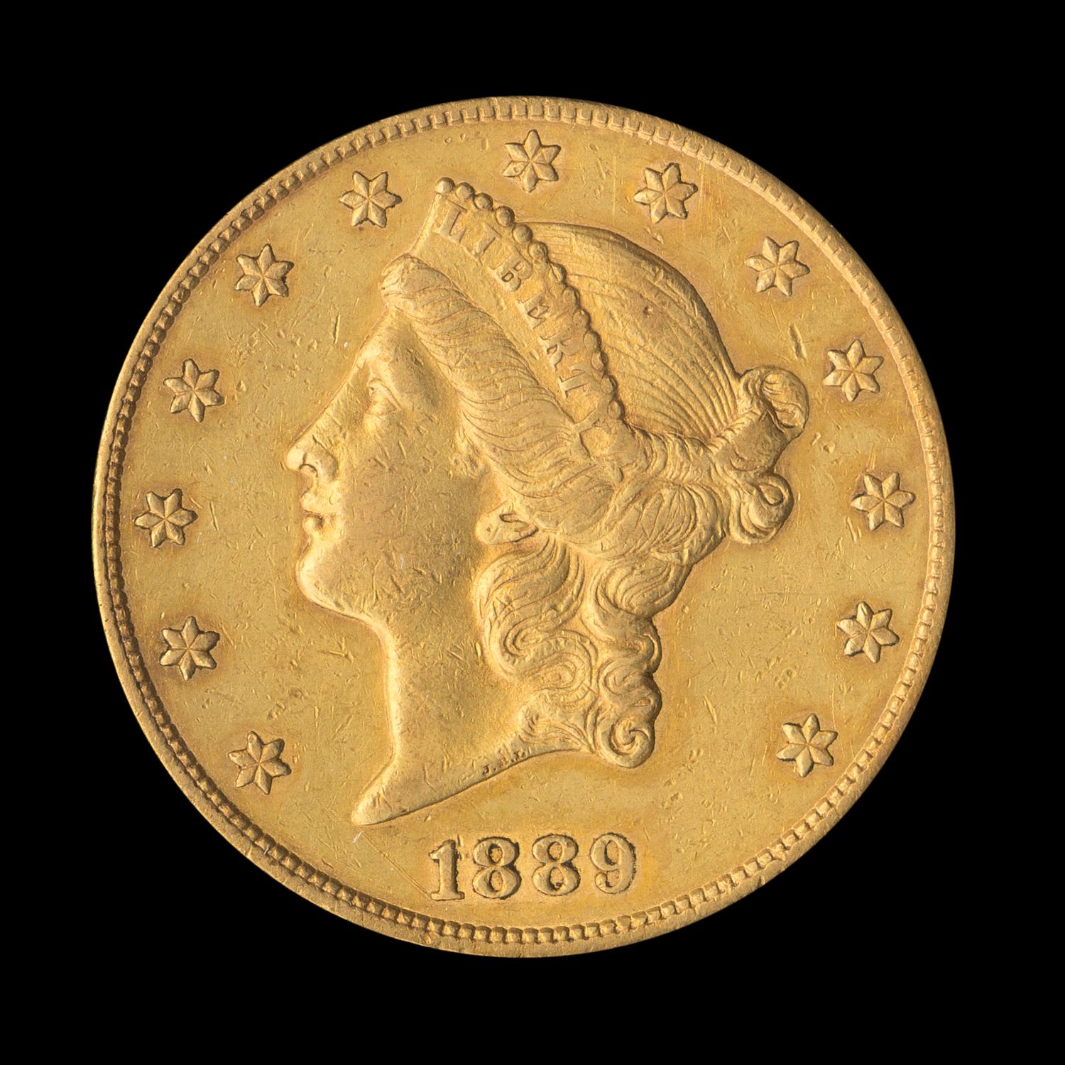 A United States 1889-S Liberty Head $20 Gold Coin