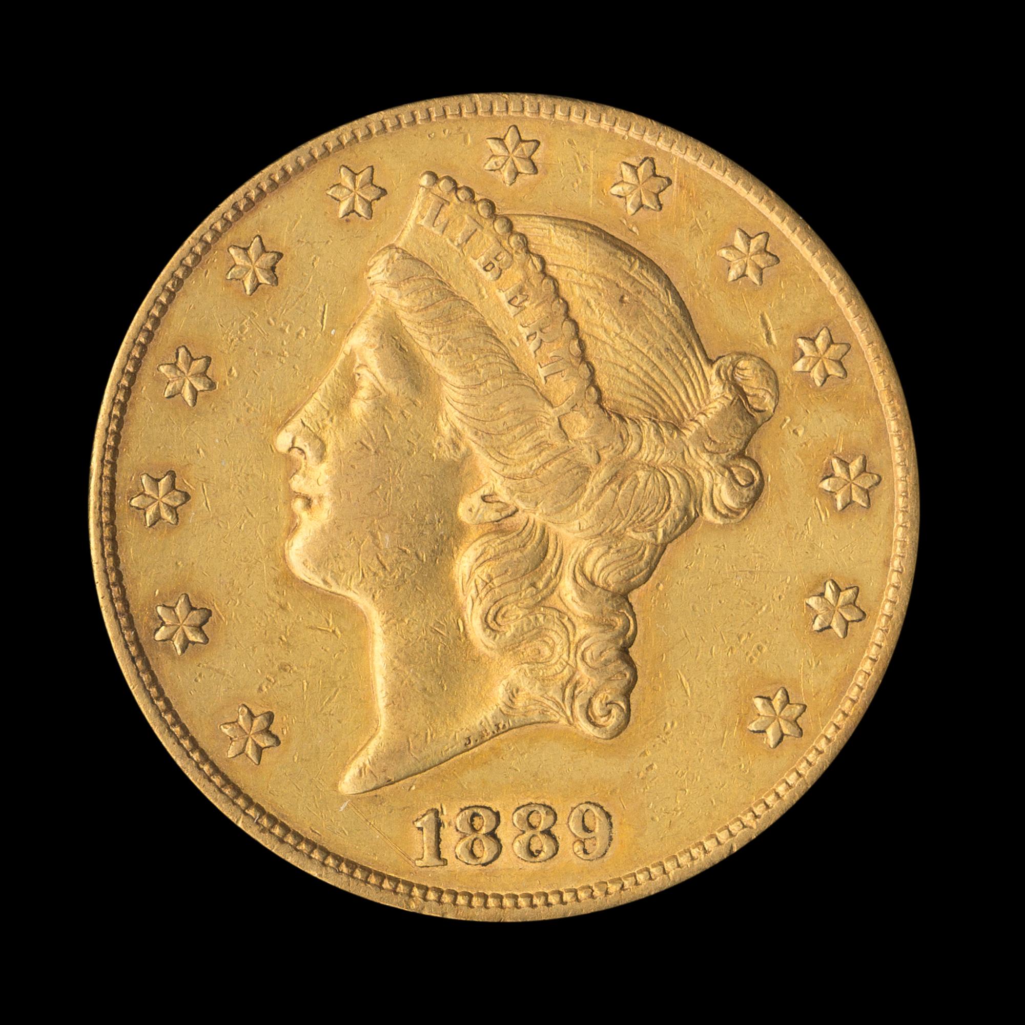 A United States 1889-S Liberty Head $20 Gold Coin