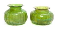 A Near Pair of Iridescent Glass Vases Diameter of larger 9 1/2 inches.