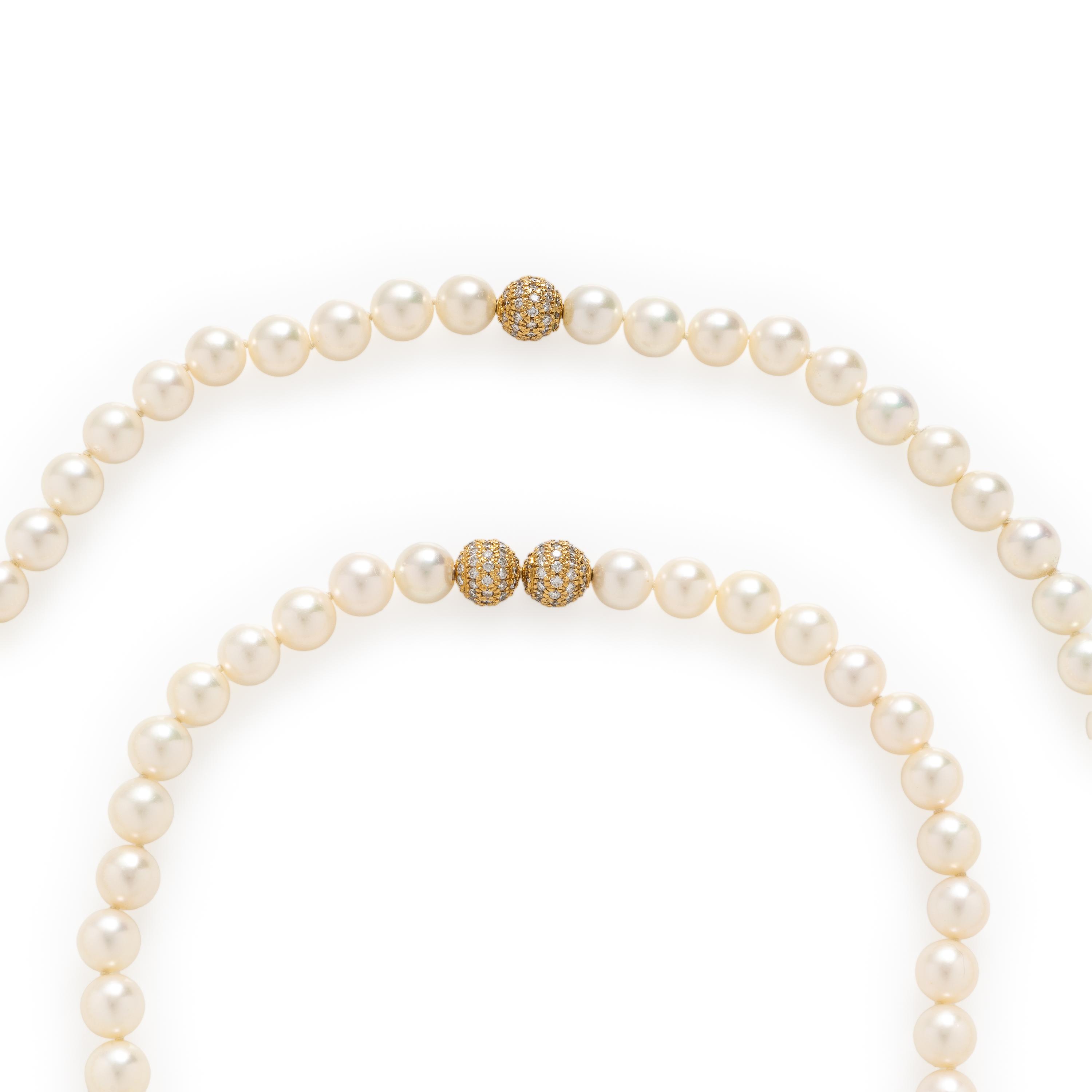 Cultured Pearl, Yellow Gold, and Diamond Convertible Necklace
