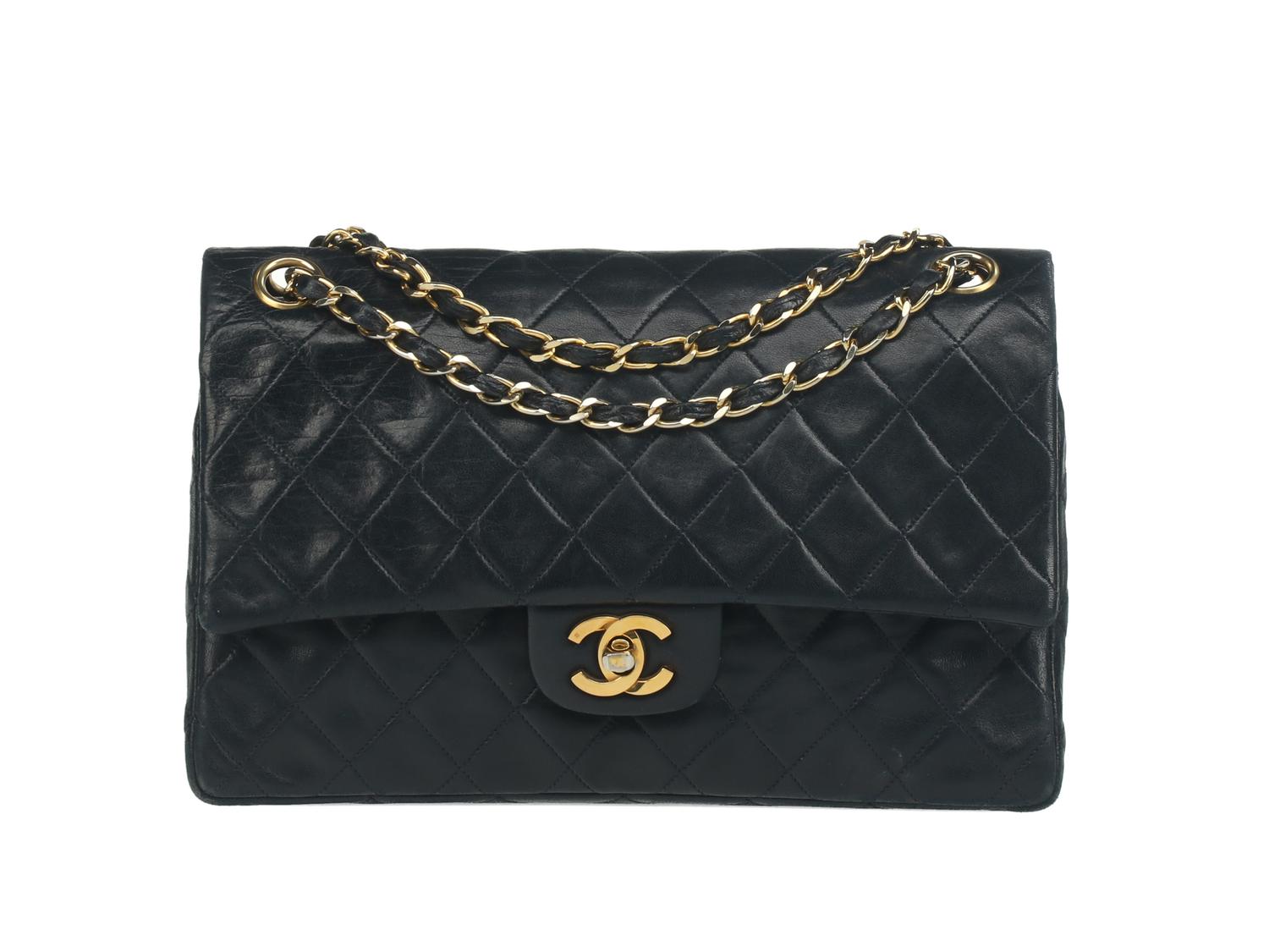 Chanel Medium Classic Double-Flap Bag in Navy Lambskin Leather