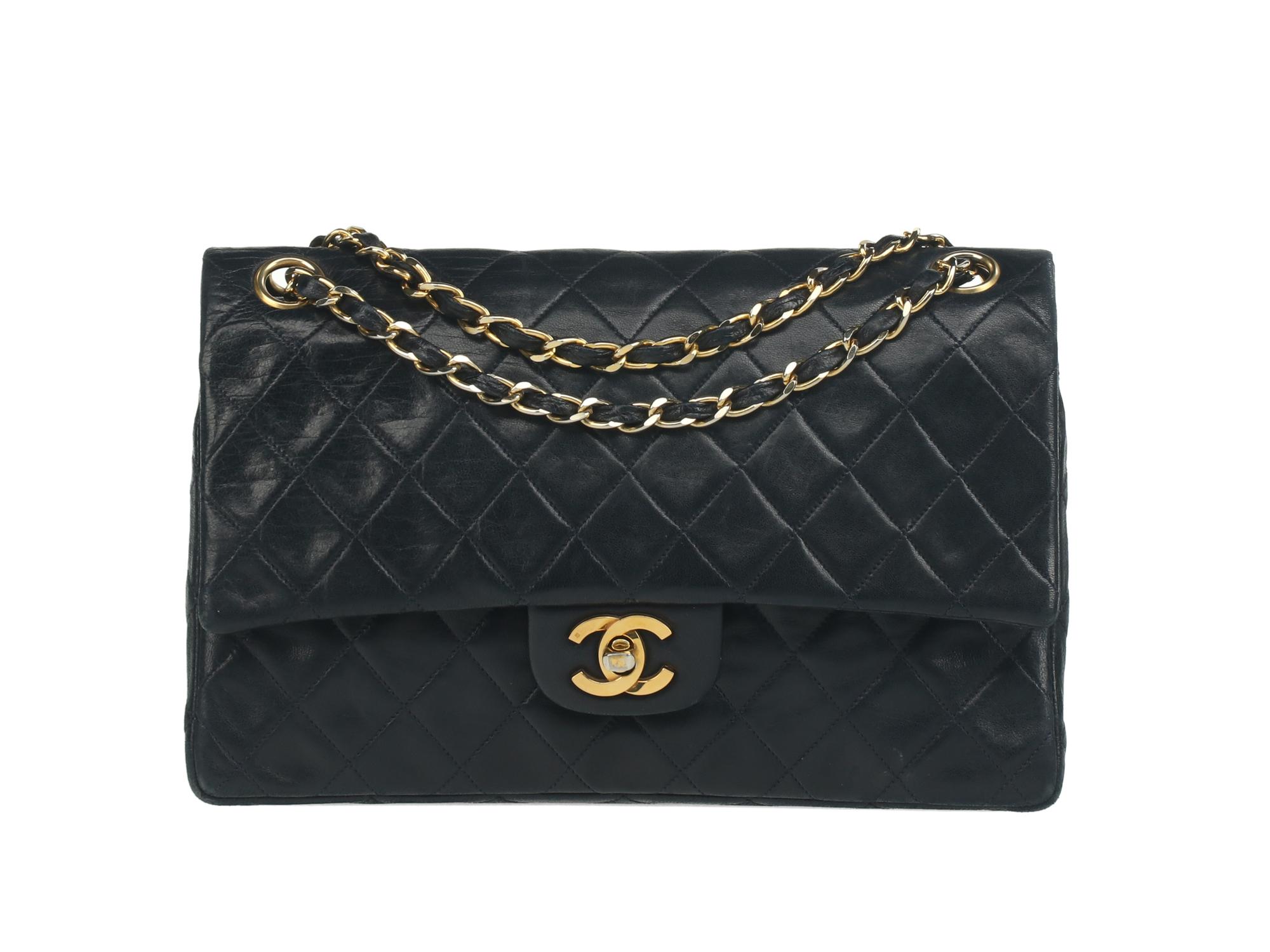 Chanel Medium Classic Double-Flap Bag in Navy Lambskin Leather
