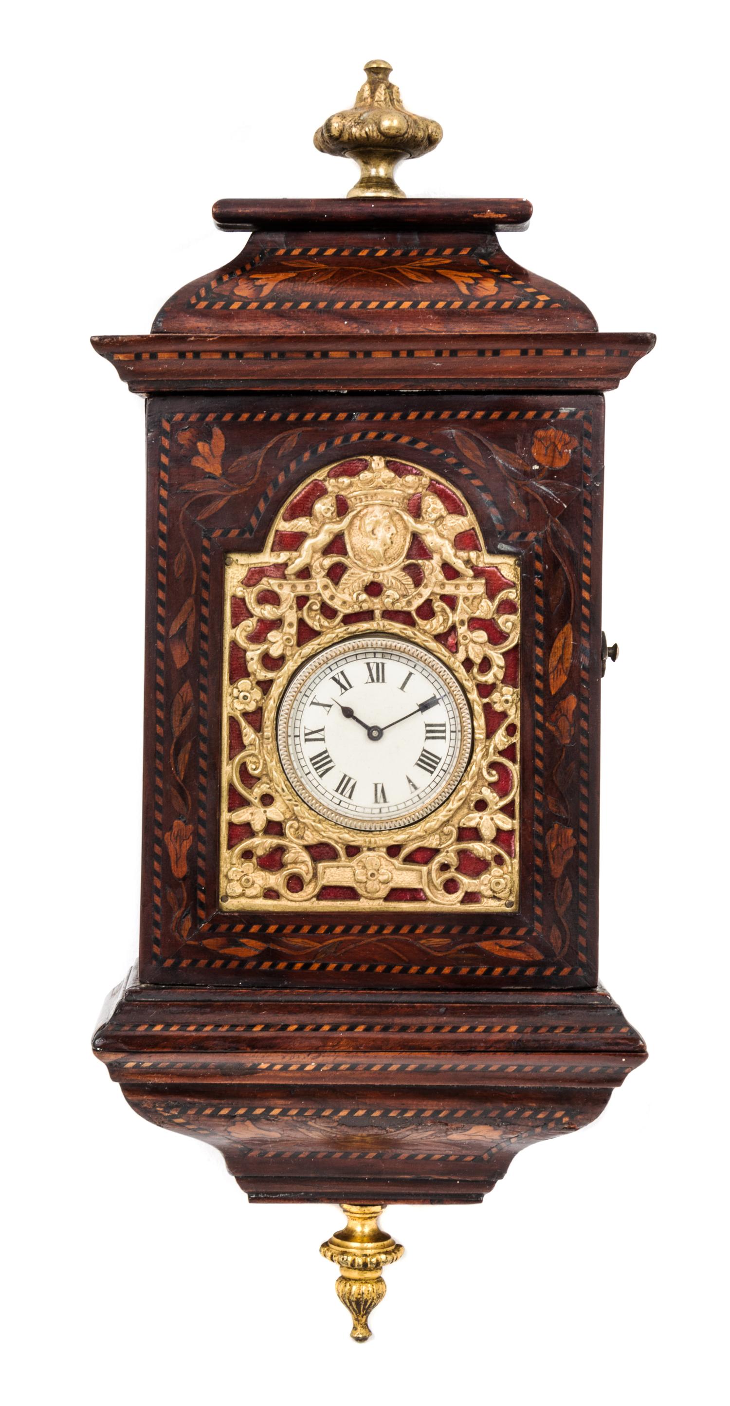 A Diminutive Gilt Metal Mounted Marquetry Bracket Clock Height 12 inches. — 19TH CENTURY