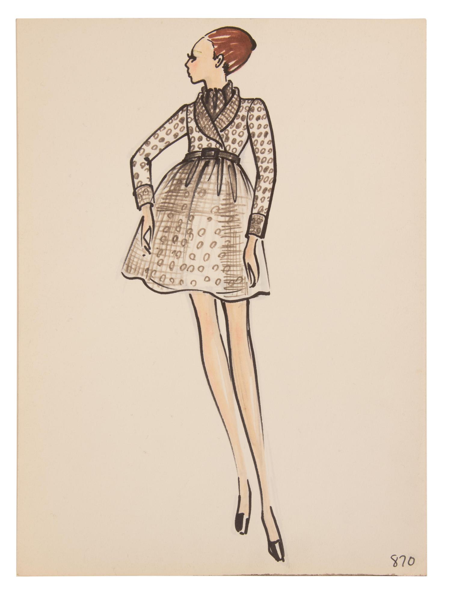 Four Issey Miyake for Geoffrey Beene Fashion Illustrations, Late 1960s