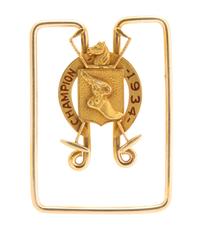A 14 Karat Yellow Gold Polo Stick-Form Money Clip, 20th Century, engraved Champion-1934