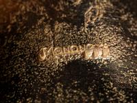Tufa Cast 14K Gold Cuff Bracelet, with Mosaic Inlay Design Accented by Diamonds