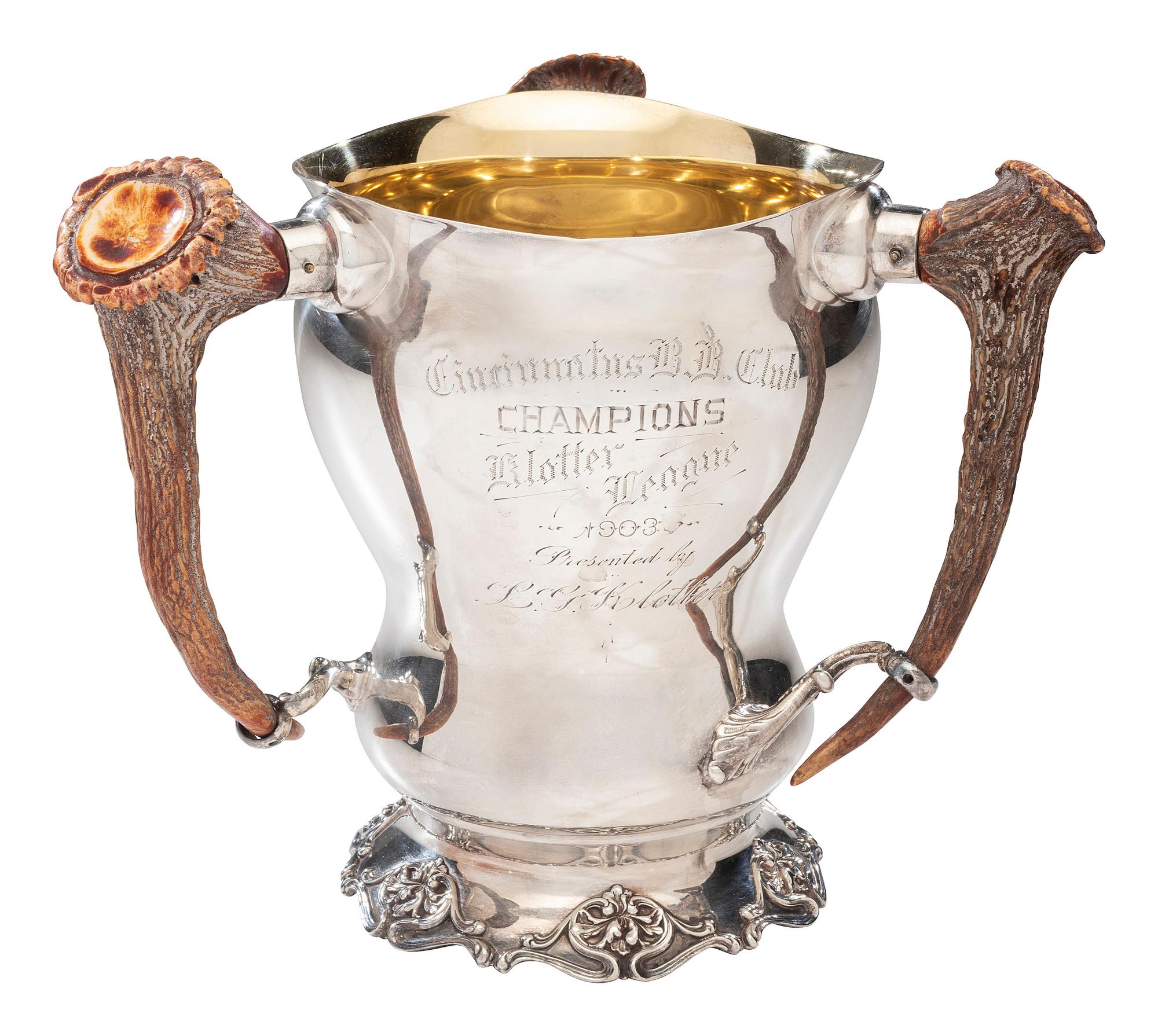 [SPORTS]. An American silverplate "Cincinnatus B.B. Club" trophy, 1903.