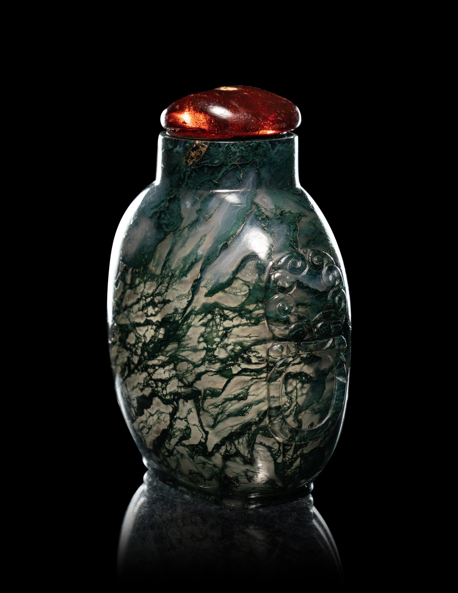 Two Moss Agate Snuff Bottles