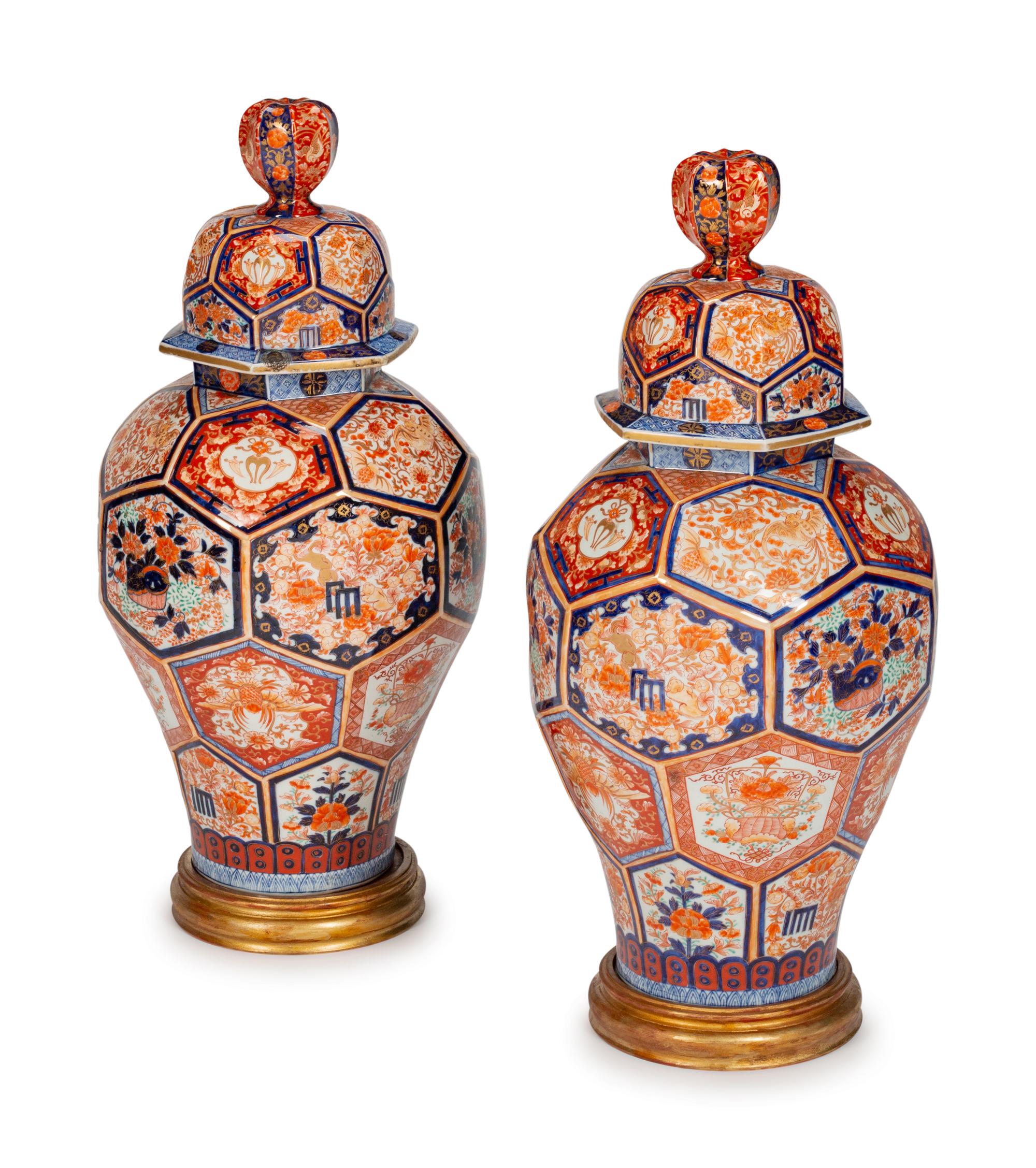 A Pair of Japanese Imari Porcelain Jars and Covers — 19TH CENTURY