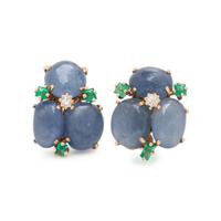 Moonstone Labradorite, Emerald, and Diamond Earrings
