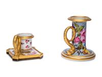 Two Worcester Porcelain Chamber Sticks