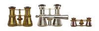 Three Pairs of French Mother-of-Pearl Veneered Opera Glasses, Width of first 4 1/8 inches.