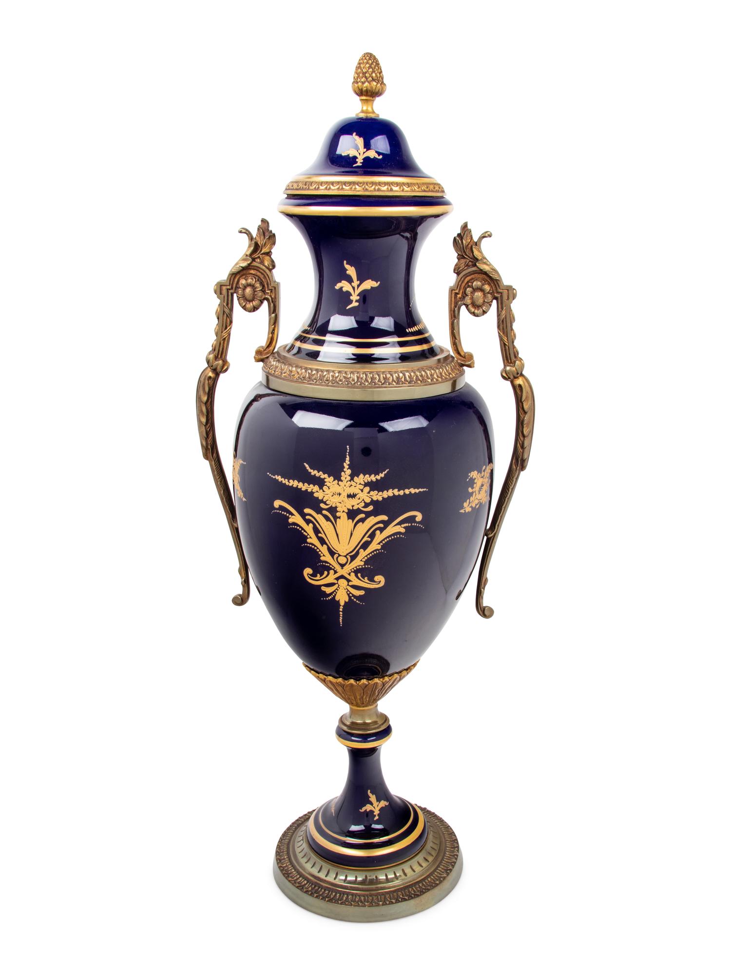 A Sèvres Style Gilt Bronze Mounted Porcelain Vase and Cover