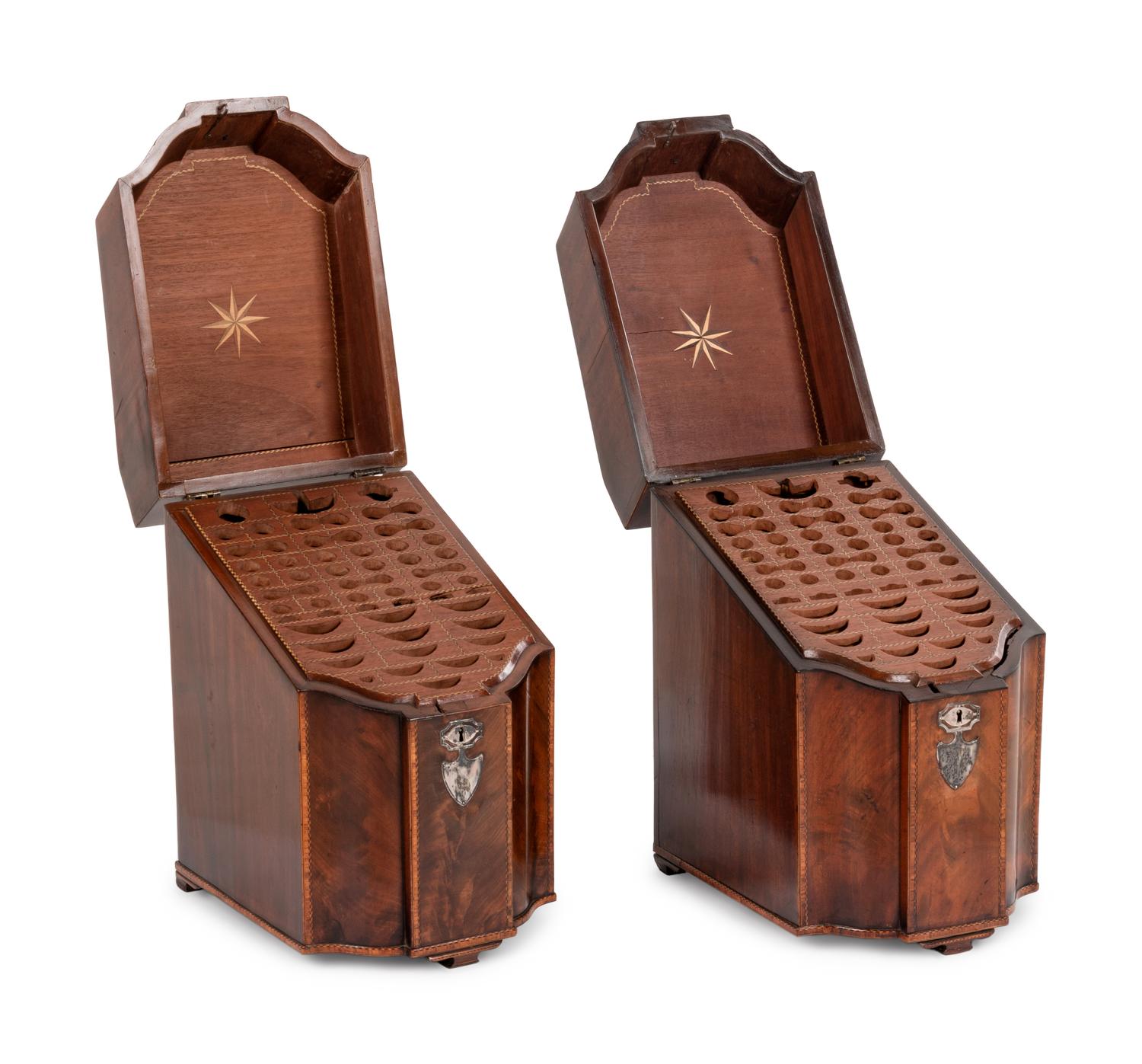 A Pair of George III Tulipwood Inlaid Mahogany Knife Boxes