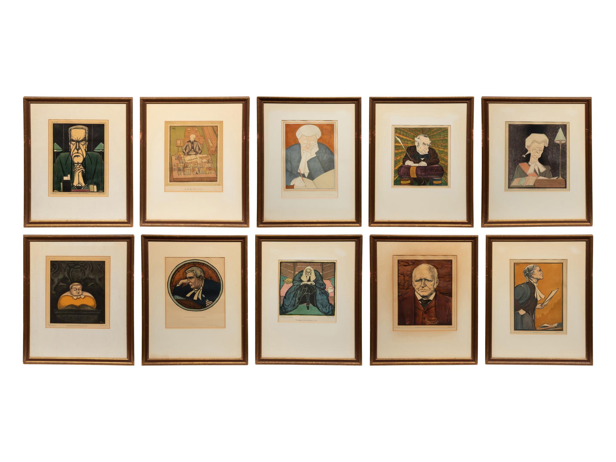 A Set of Ten Lithograph Caricatures of British Lawyers and Politicians by Edmond Xavier Kapp (British, 1890-1978) for The Law Journal