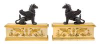 A Pair of Empire Style Gilt and Patinated Bronze Chenets Width 18 1/4 inches.