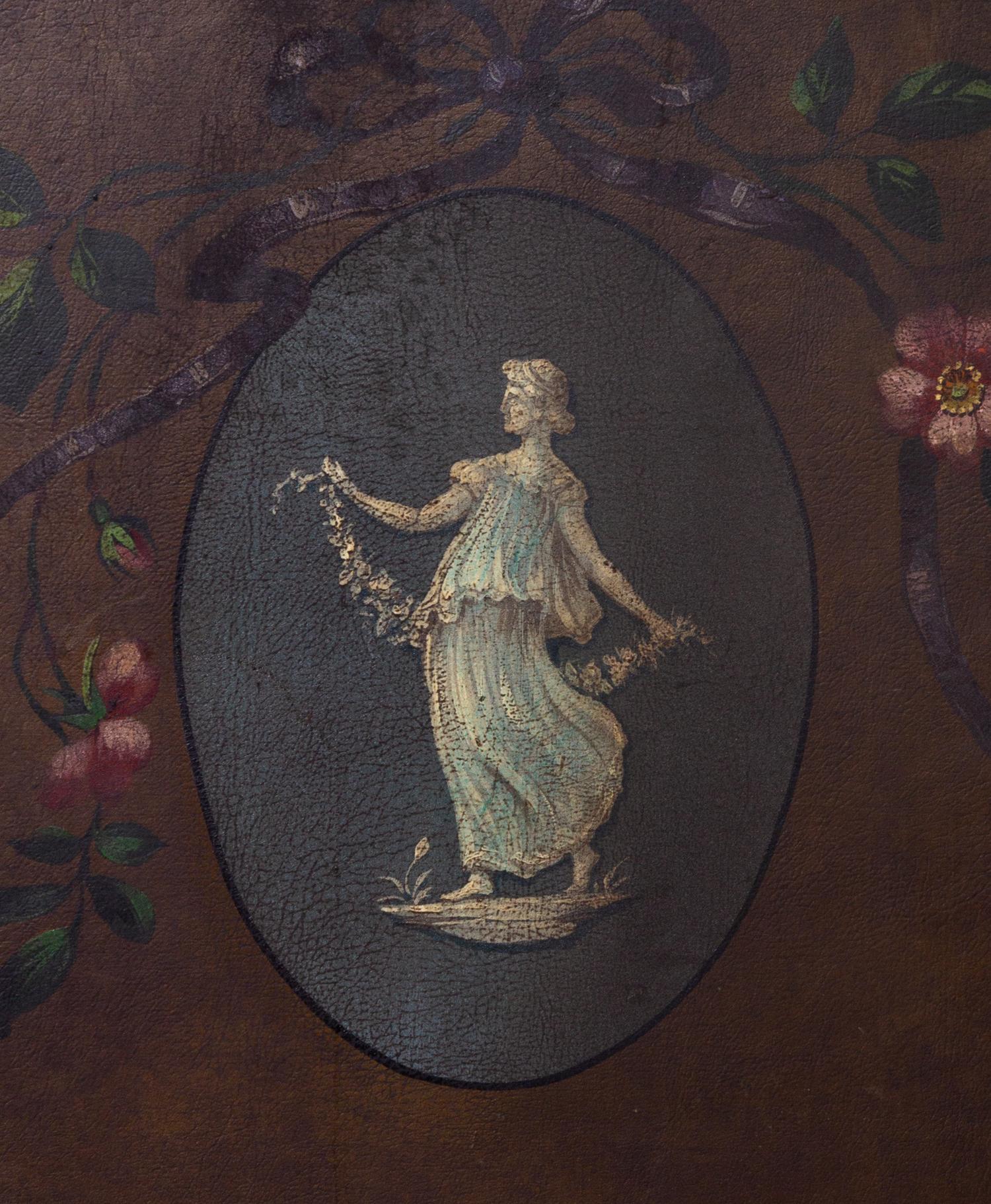 A Victorian Painted Canvas Three-Panel Floor Screen