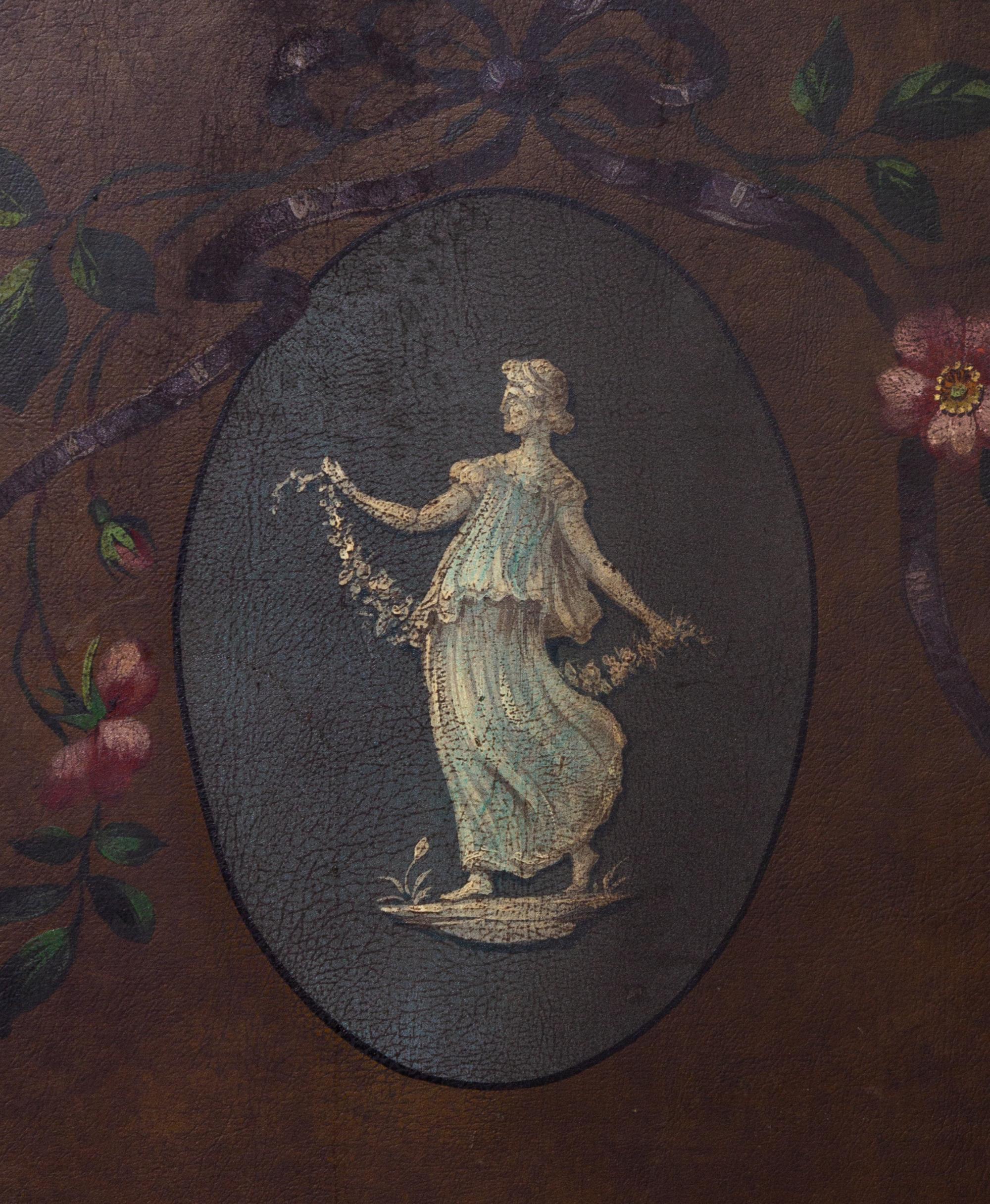 A Victorian Painted Canvas Three-Panel Floor Screen