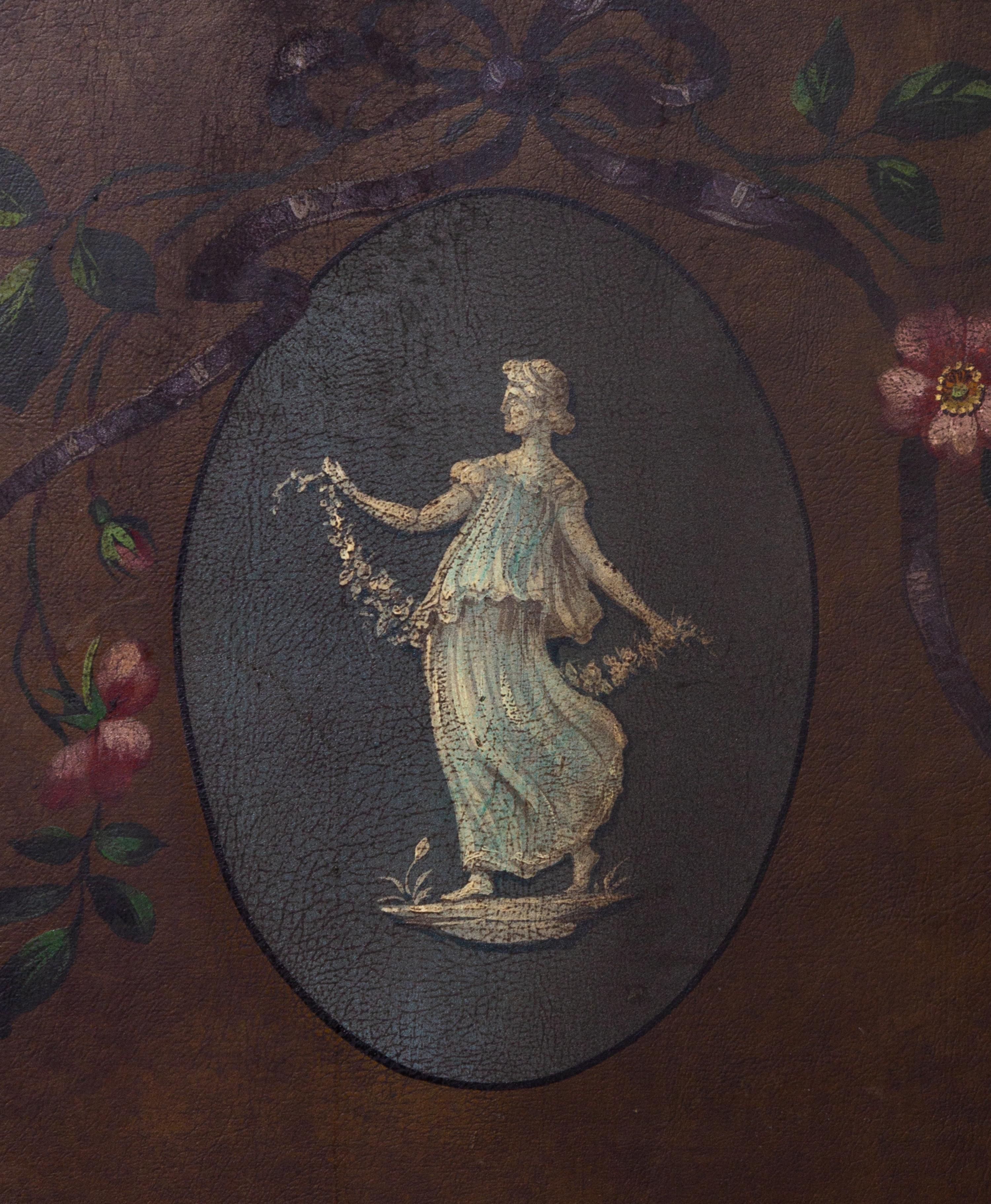 A Victorian Painted Canvas Three-Panel Floor Screen