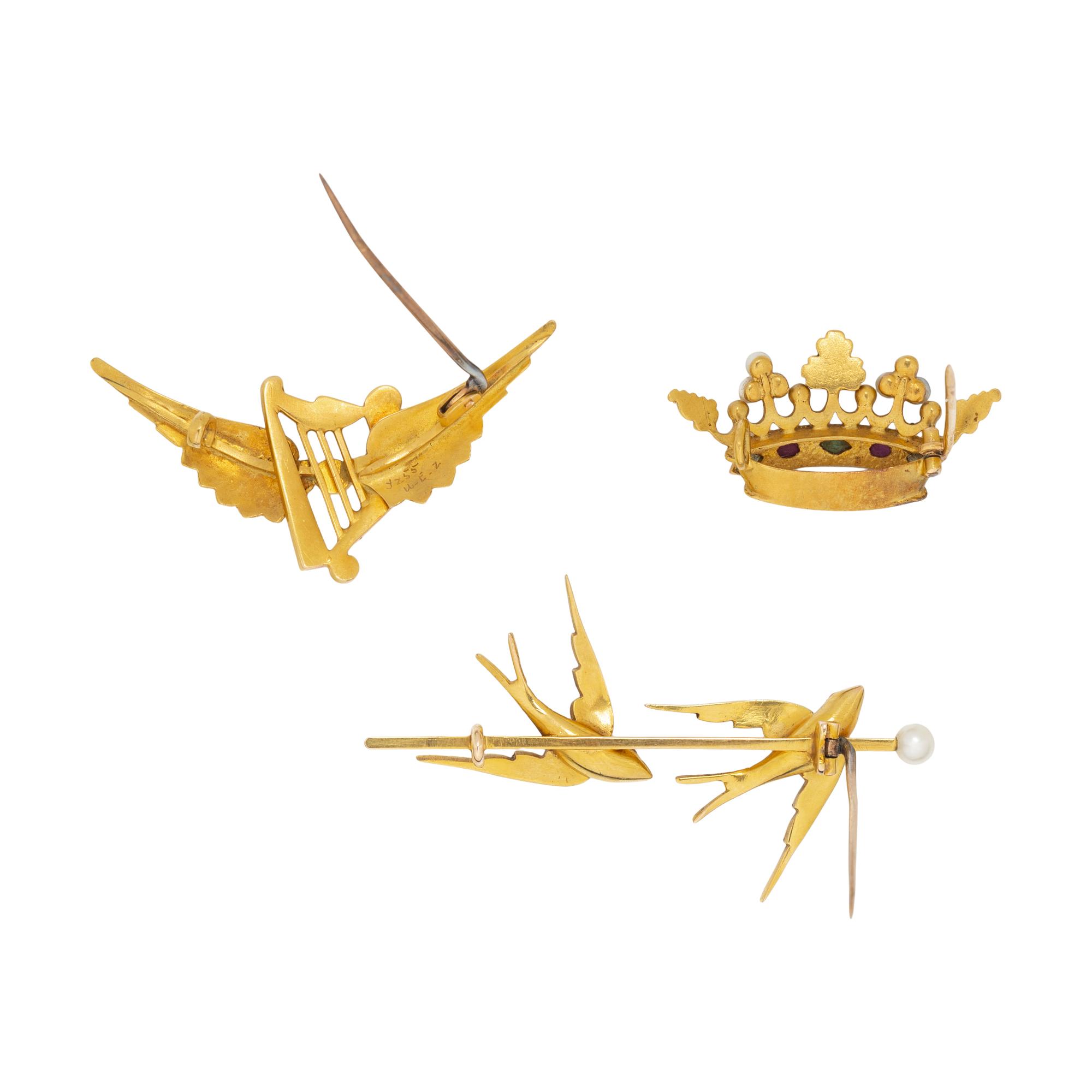 ANTIQUE, COLLECTION OF YELLOW GOLD AND SEED PEARL BROOCHES
