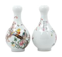 A Pair of Chinese Porcelain Vases with Birds