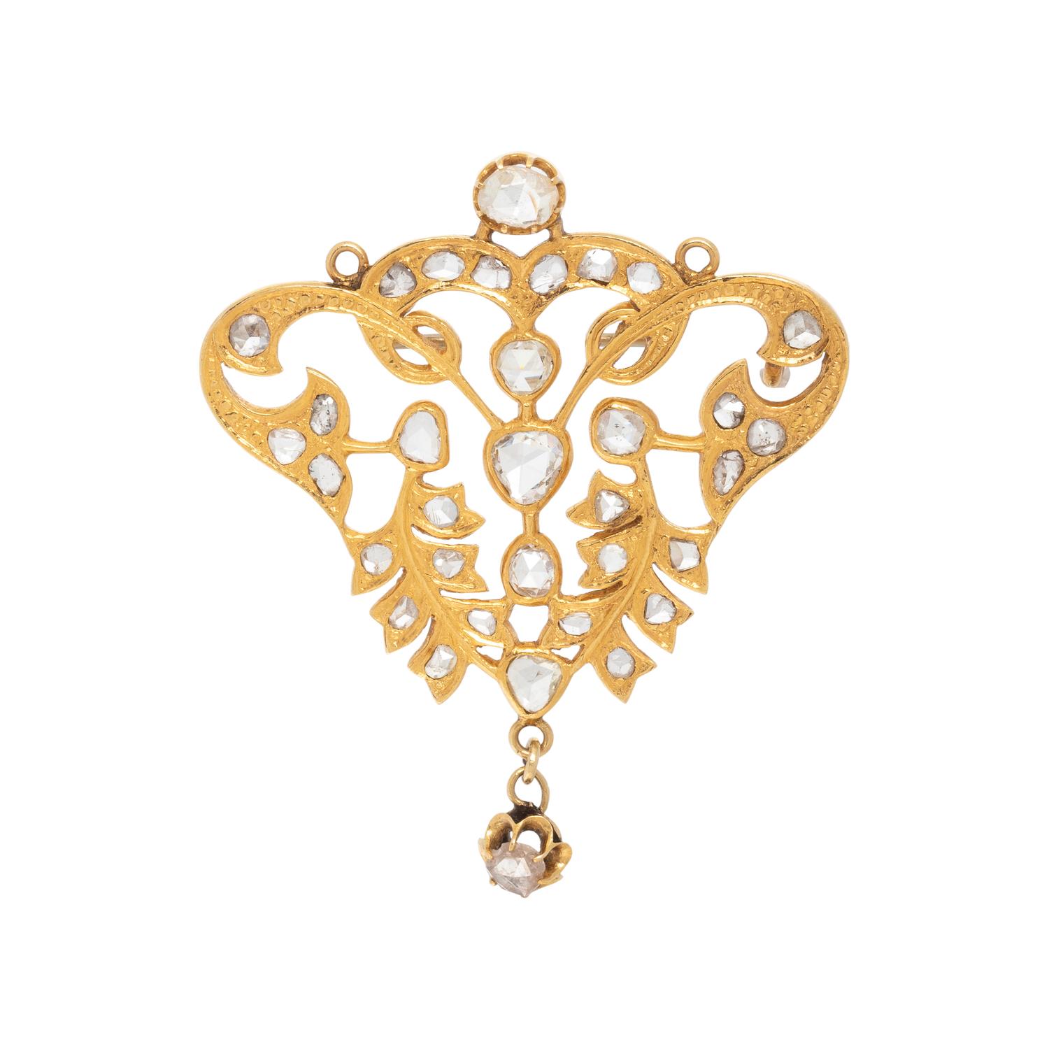 ANTIQUE, YELLOW GOLD AND DIAMOND BROOCH