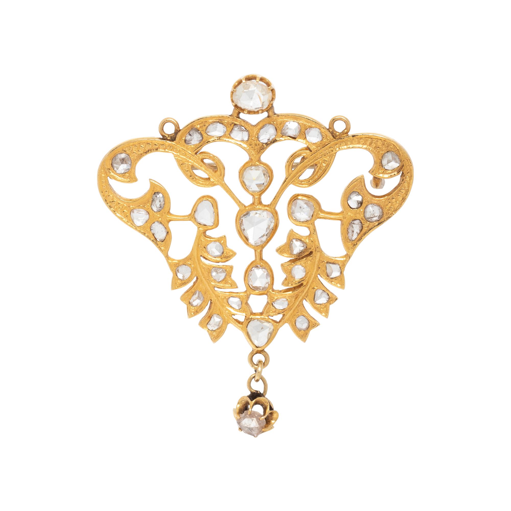 ANTIQUE, YELLOW GOLD AND DIAMOND BROOCH