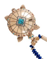 14K Gold Turtle Locket Necklace with Inlay