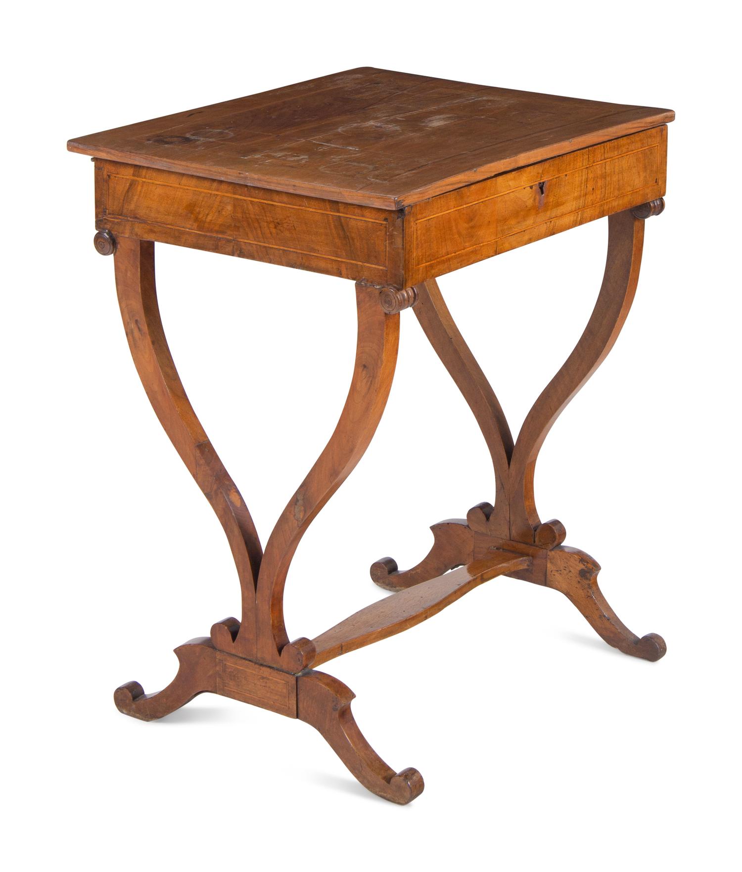 A Continental Satinwood-Inlaid Figured Walnut Side Table