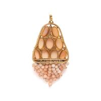Coral, Diamond, and Yellow Gold Necklace