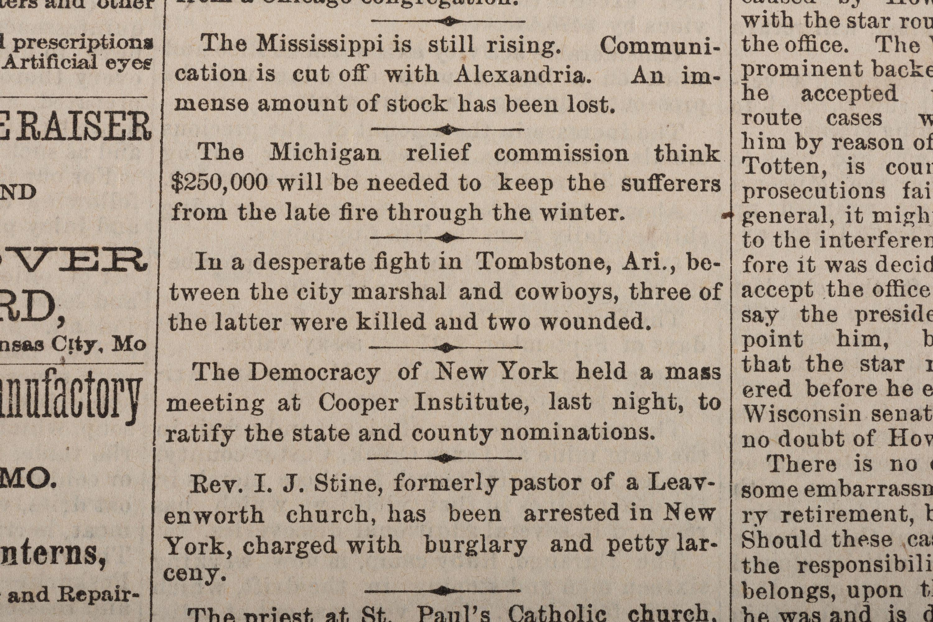 [OUTLAWS & LAWMEN]. Kansas City Daily Journal . Vol. XXIV, No. 118. Kansas City: 28 October 1881. Front page coverage of the Gunfight at the OK Corral.