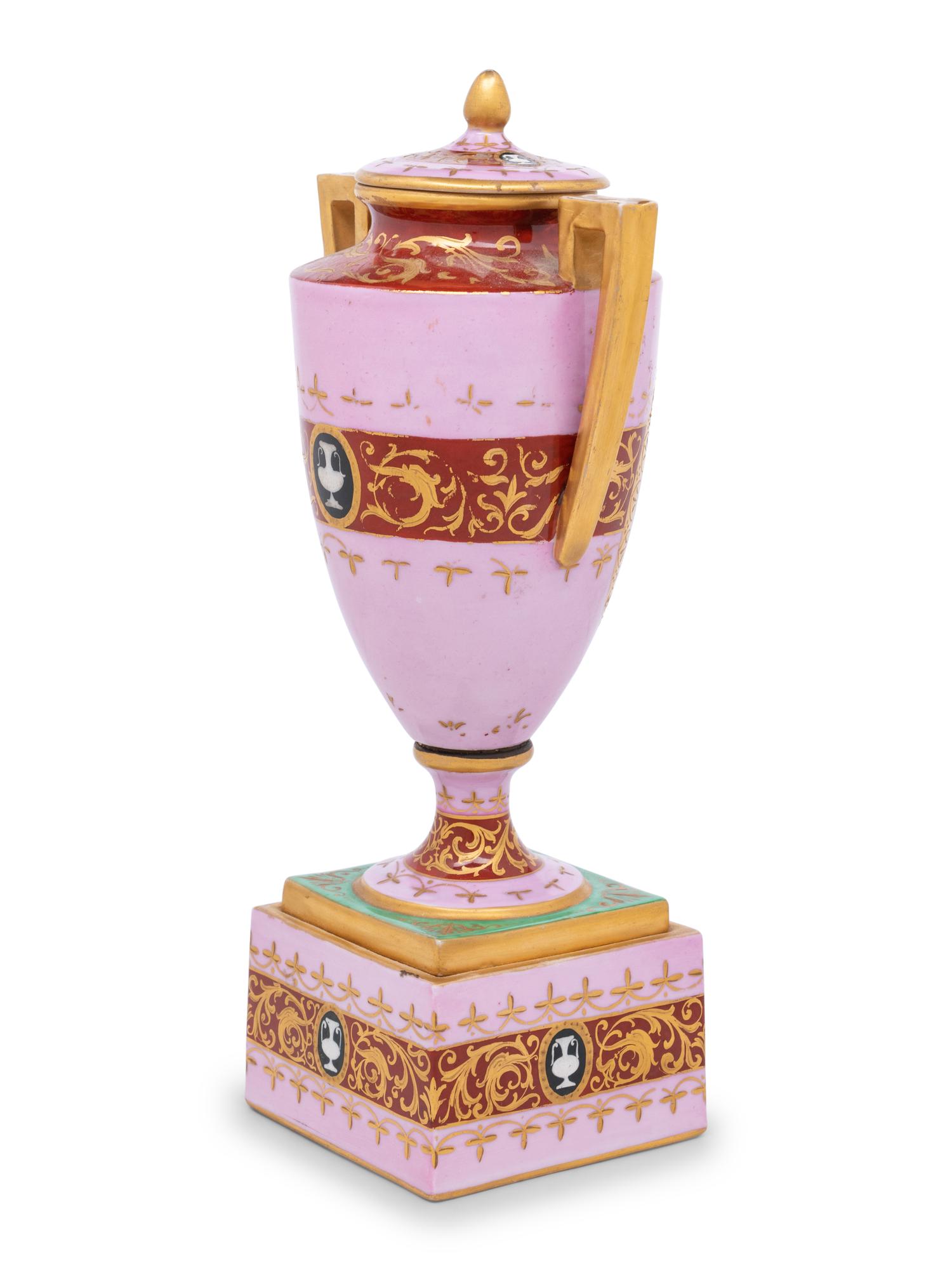 A Vienna Porcelain Urn, Cover and Stand