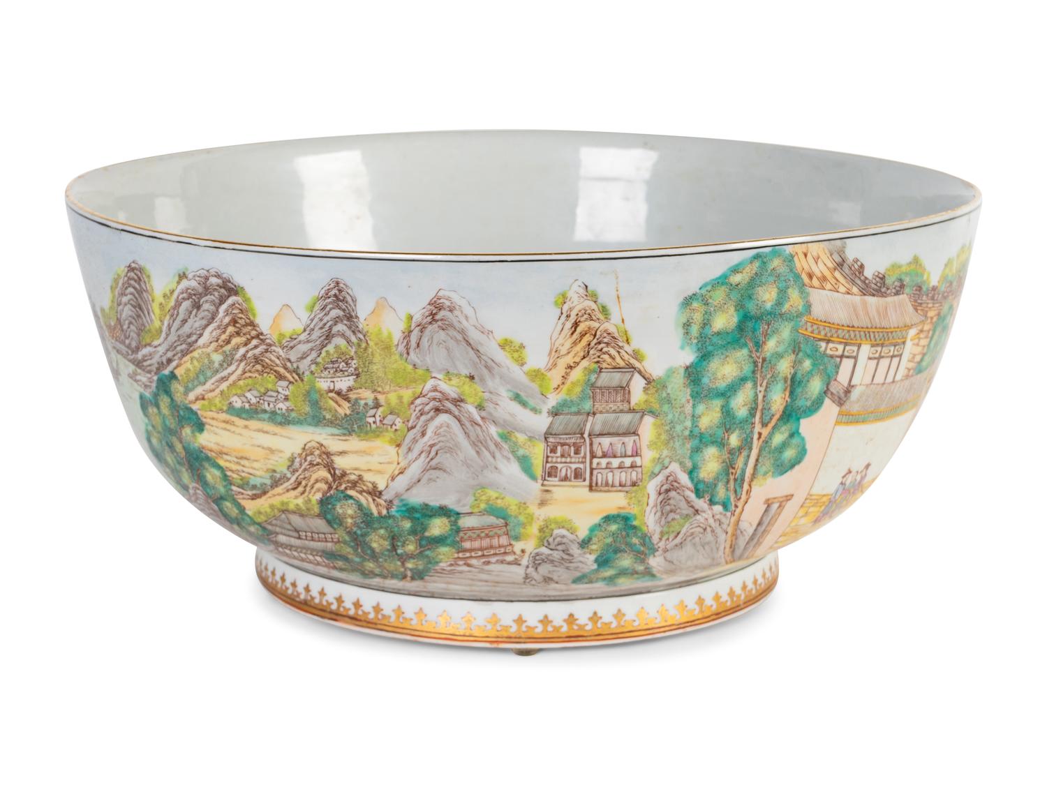 A Chinese Export Style Porcelain Punchbowl — 20TH CENTURY