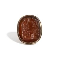 A Neoclassical Carnelian and Gold Finger Ring with a Mythological Scene